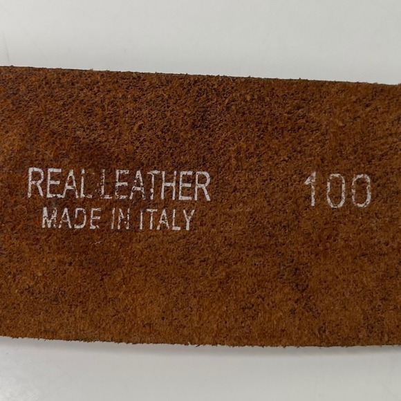 Artisanal Distressed Leather Belt Made in Italy Brown Ribbed Brass Buckle Size L - Picture 3 of 11